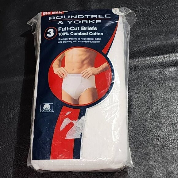 NIP Roundtree & Yorke Mens 3 Pack White Full Cut Briefs Big Man 56 - Picture 1 of 2